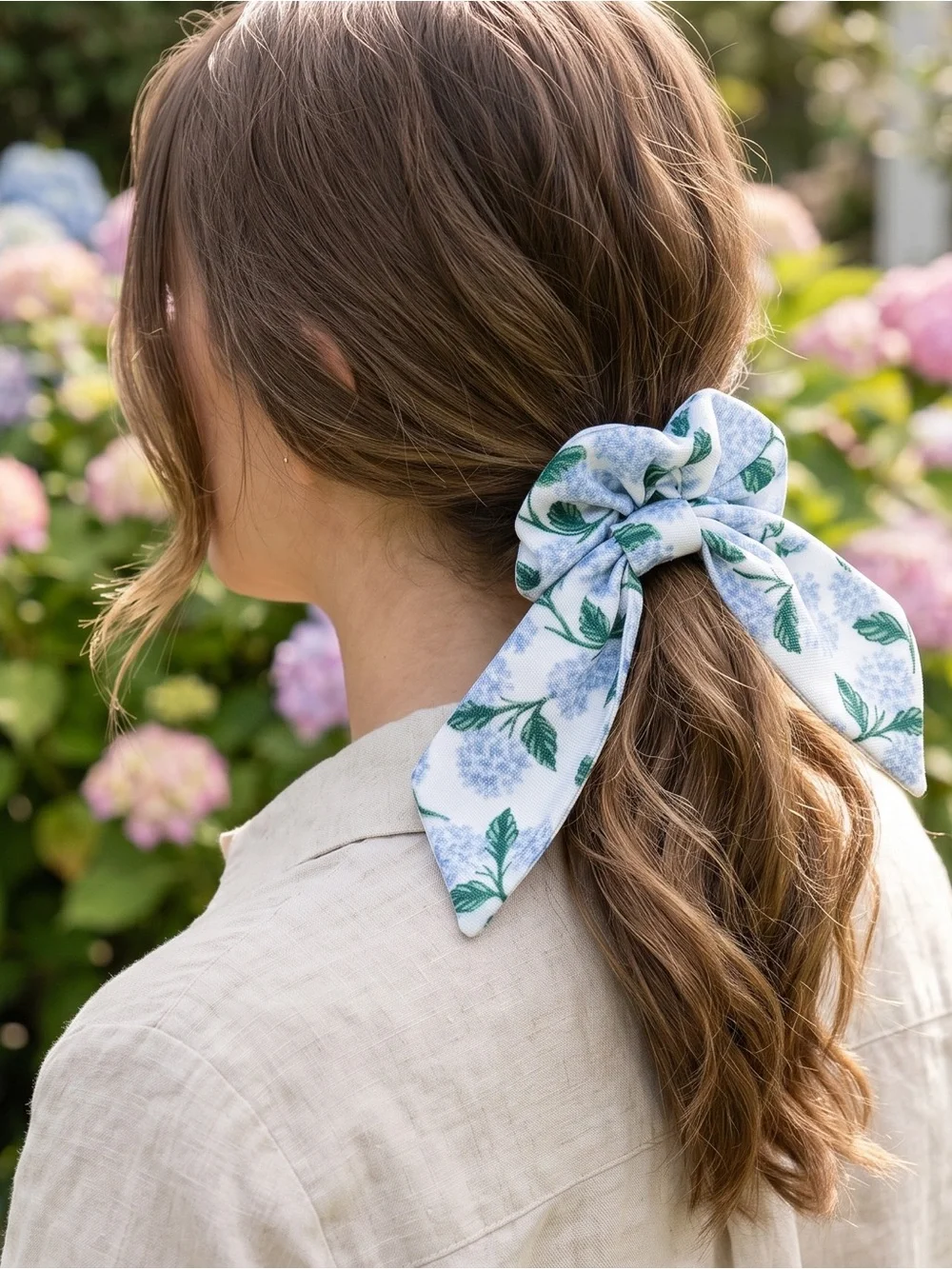 Rifle Paper Co. Blue Hydrangea Hair Bow Scrunchie Ribbon